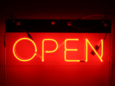 red neon open sign to hire