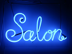 blue neon salon sign to rent