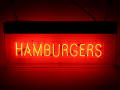 red neon hamburgers sign for hire